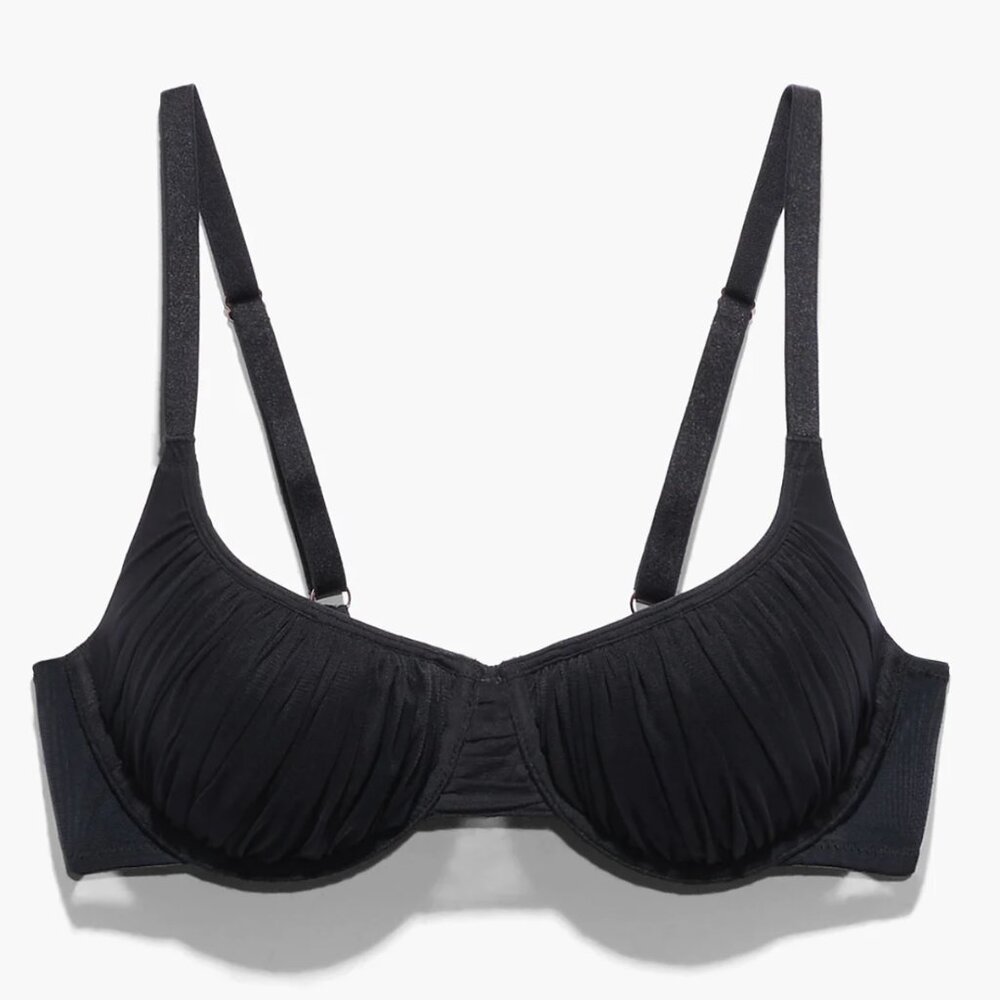 SAVAGE X FENTY Gathered Mesh Balconette Black Bra 36C NWOT
